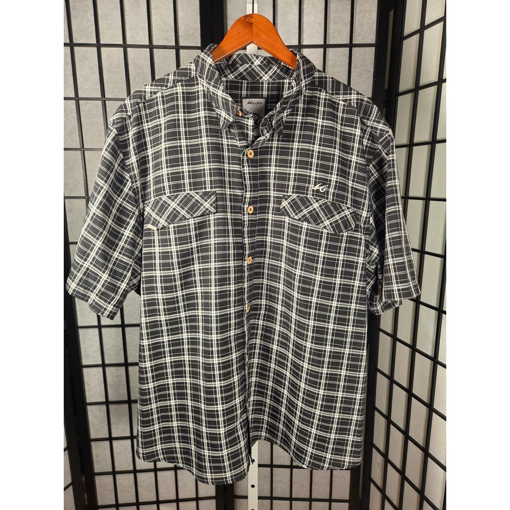 Mojo Sportswear Mens Black White Plaid‎ Fishing Shirt Short Sleeve 2XL